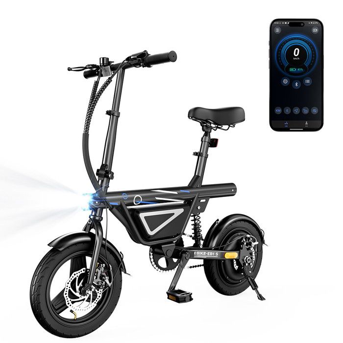 Vélo électrique iScooter EB1S Noir moteur 250W batterie 36V12AH vitesse 25 km/h pneus 14 pouces compatible application mobile