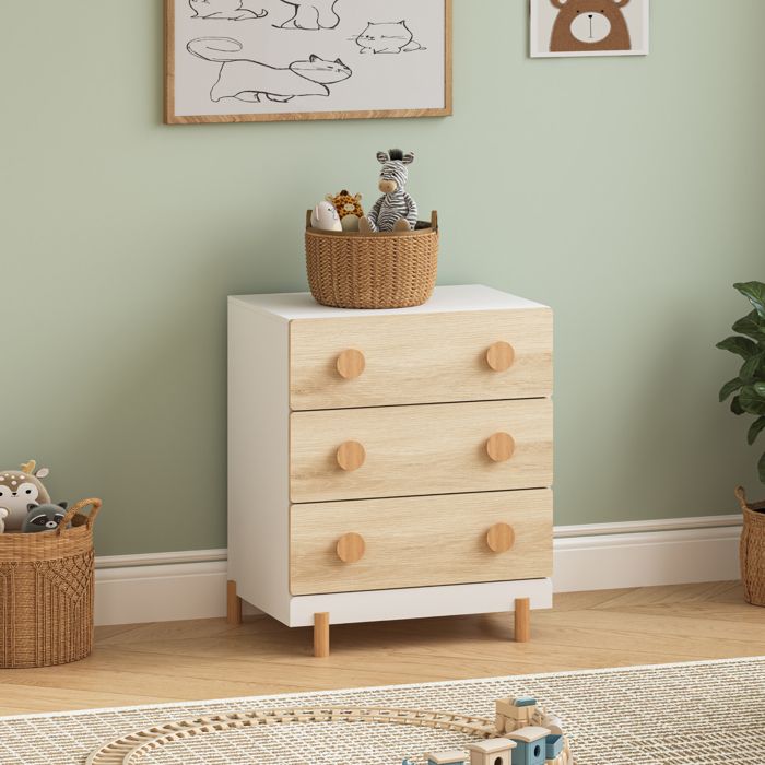 Commode enfant Vaarentaa 55 x 41 x 66 cm blanc effet chêne