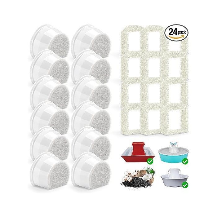 Filtre Fontaine Eau Chat pour PetSafe Drinkwell 12 Filtres au Charbon de Re & 12 Filtres en Mousse de Re Filtre pour FONTAINE A EAU