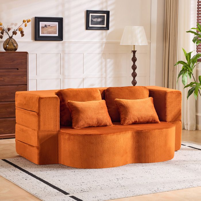 Maisentiel Canapé-lit futon compressé orange en mousse haute densité 198 x 60 x 76 cm avec 4 coussins