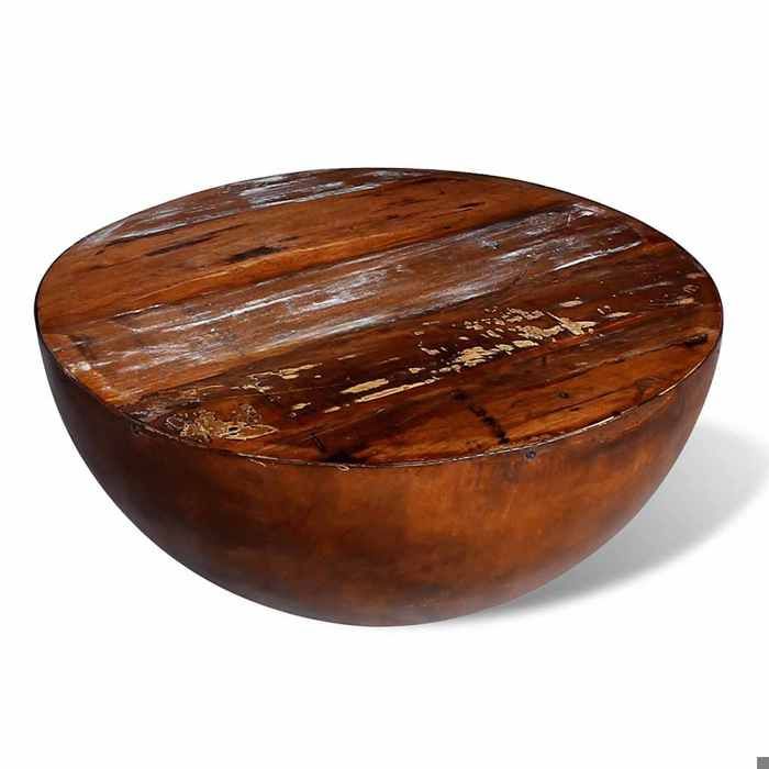 NEW Table basse pour snacks cafe - Petite Table de Salon Forme de bol avec base en acier Bois recyclé FR_40744