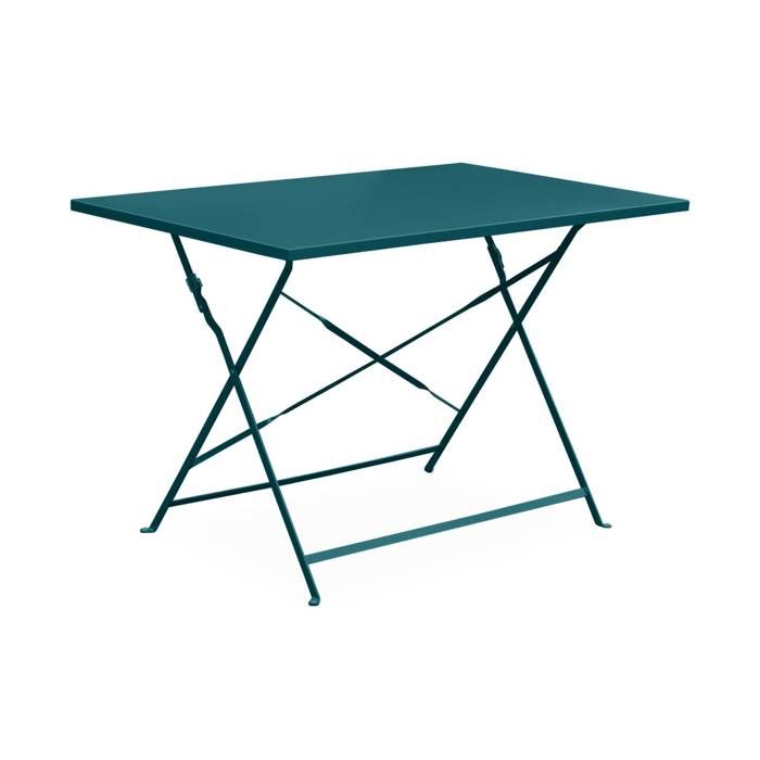 Table de jardin bistrot pliable - Emilia rectangle bleu canard- Table rectangle 110x70cm en acier thermolaqué