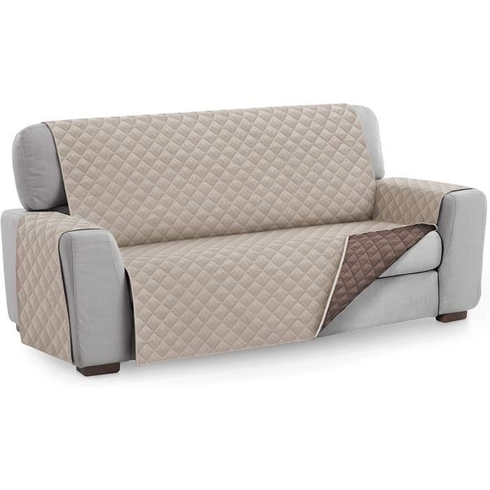 Textilhome Housse De Canapé Circus 4 Places 190 Cm - Protection Matelassée Réversible Antidérapante, Gris