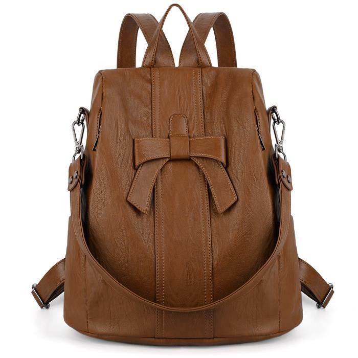 Sac port/é Dos Femme PU Cuir Sac UTO Sac /à Dos Purse Convertible Multi Poches Rucksack pour Filles Brun