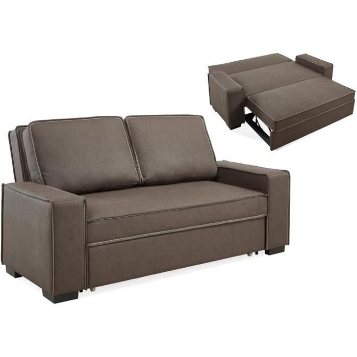 Canapé 3 Places Convertible Marron James Achat Vente