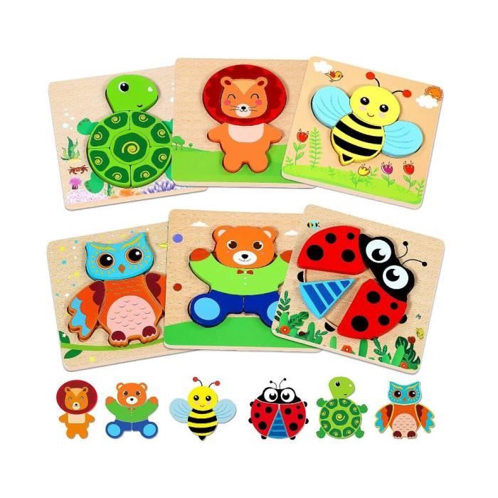 Puzzle En Bois À Encastrement Jeunes Animaux Jouet Puzzle Enfant 2 3 4 5 Ans  Jeux Montessori en Bois avec Animaux Bebe Cadeau