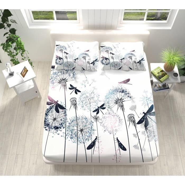 Drap Housse 140x190 cm, Plage Tropicale D'Hawaï Draps Housses Profondeur 30 cm, Bleu Housse Matelas Doux et Confortable Microfibre avec 2 Taies d'Oreillers pour Enfants Adolescents