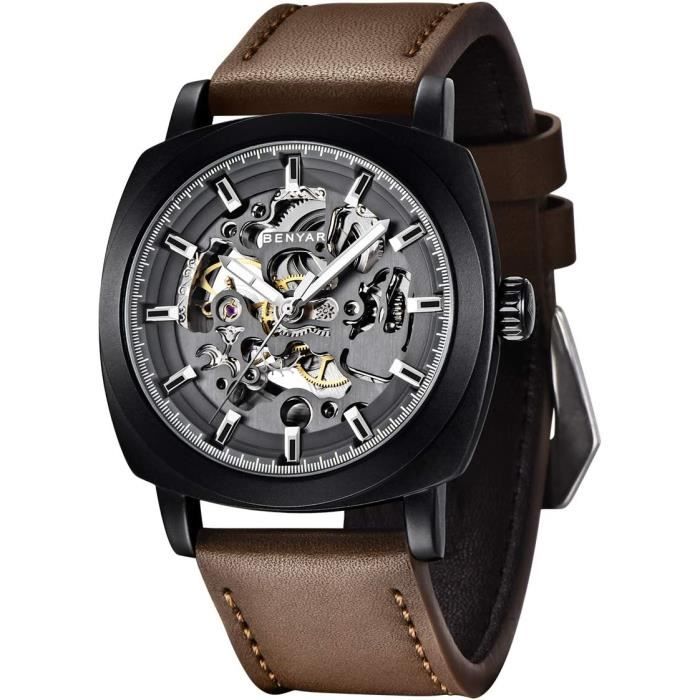 Montre Automatique Homme M canique Bracelet En Cuir Mouvement