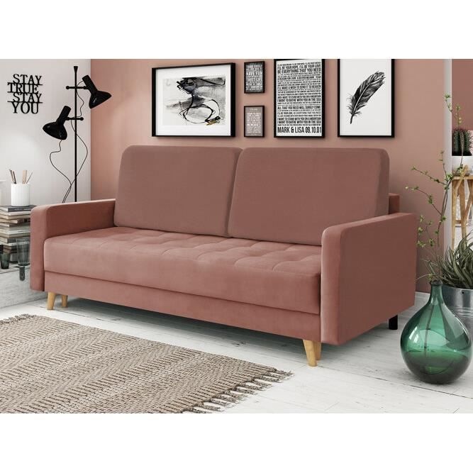 Canapé-lit scandinave Independence 102 - Kronos 29 - Rose - 216x95x93cm
