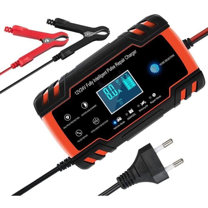 Chargeur de Batterie Intelligent 12V-24V LCD écran avec Protections Multiples Type de réparation pour Batterie de Voiture Moto