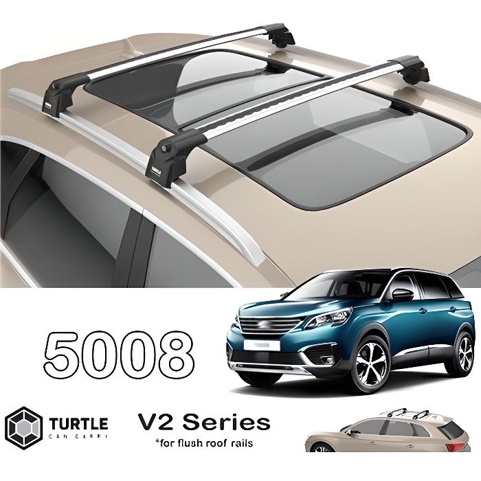 Barres de toit pour Peugeot 5008 2017> transversales, alu (le jeu de 2)  série Turtle V2 avec serrures - Cdiscount Auto