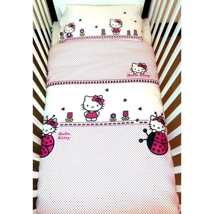 Hello Kitty Parure De Lit Enfant Bebe Housse De Couette Taie Oreiller Cdiscount Maison