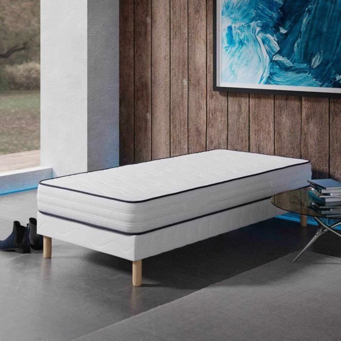 Ensemble Sommier + Matelas 90x190 Cm Par DecoInParis - Mousse Polyuréthane 23kg/m3 - Confort Simple Et Efficace Pour Studio Ou Chambre