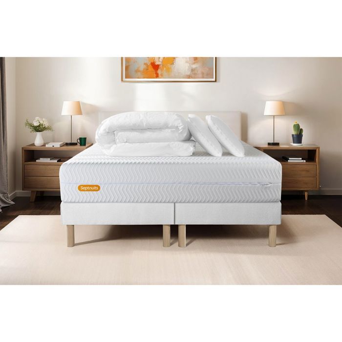 PACK Matelas 160x200 + double sommiers 80x200 Memo Bio  Mousse à mémoire de forme 5 zones de confort Maxi épaisseur