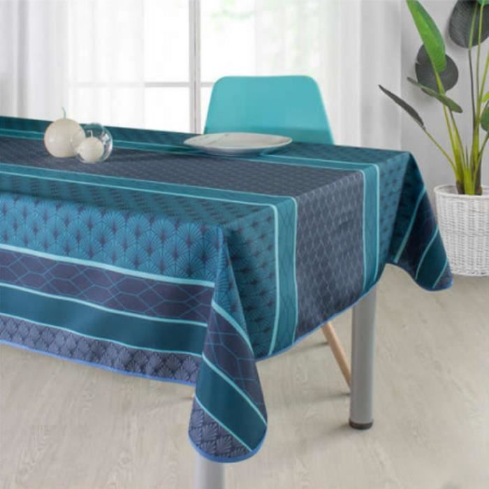 Nappe Antitache Rectangulaire Infroissable Et 100 Polyester 240x150 Cm 6 8 Couverts Coquillage Bleu Interieur Ou Achat Vente Nappe De Table Cdiscount