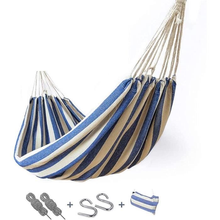 Hamac, Hamac De Camping Portable, Hamac En Tissu Avec Deux Poutres D Au Camping En Plein Air Bleu Et Blanc 97248233