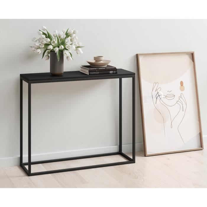 Console LOFT - Style industriel - Décor noir - L 100 x P 30 x H 80cm