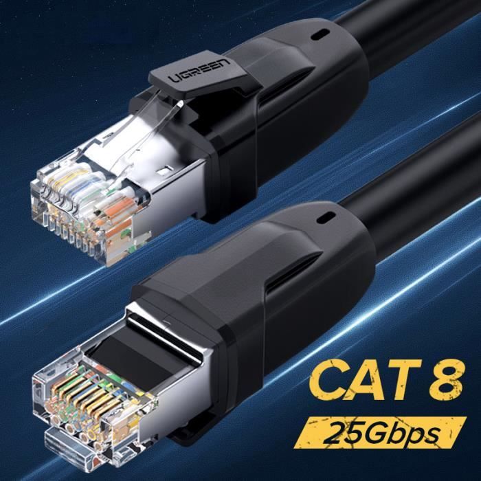 Câble de Patch 2000Mhz CSL- 10m Câble réseau Cat 8 avec des fiches RJ 45 40Gbps Blanc Blindage S/FTP PIMF Compatible avec Modem routeur Switch PC Box.Etc Câble LAN-Gigabit Ethernet 