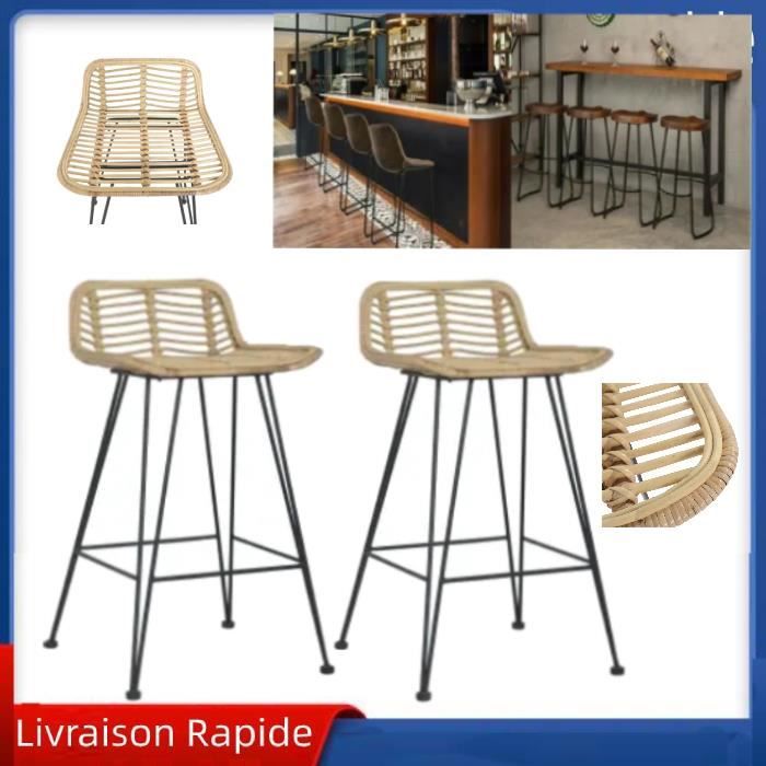 Tabourets de bar Chaises de bar 2 pcs Rotin Naturel Vogue LEC - Beige - Campagne - Lot de 2