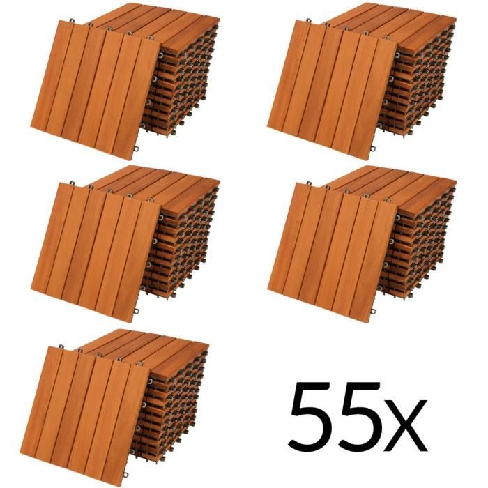 Dalles de terrasse bois d’acacia certifié FSC® 5m² dalle 30x30cm système de clips dalle découpe possible dalle de jardin