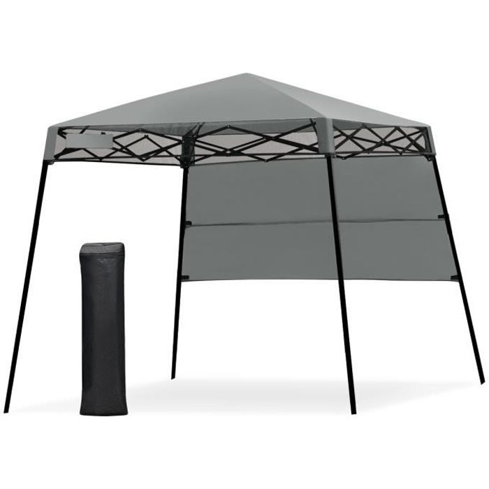 COSTWAY Tonnelle de Jardin Pliante 182 x 182 cm Protection Solaire 2 Hauteurs avec Demi-paroi Latérale Sac Portable pour Fête Gris