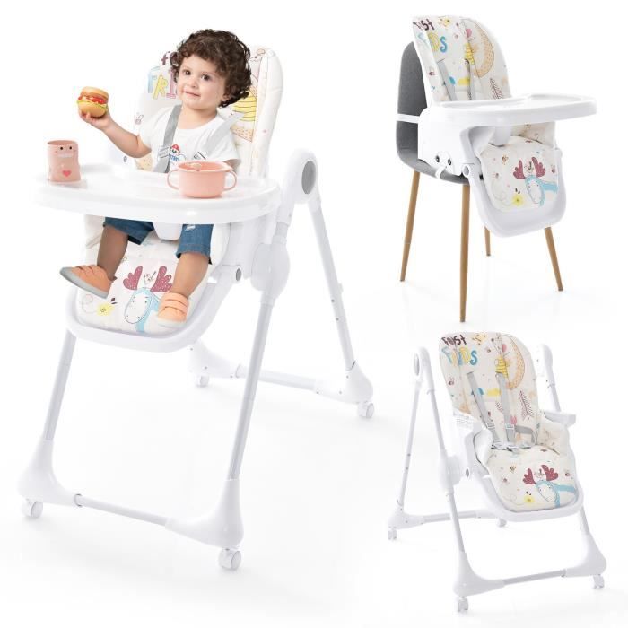 Costway Chaise Haute Bébé Convertible 3 En 1 Avec Hauteur Réglable,chaise  De Repos Bébé Evolutive Avec Repose-pieds