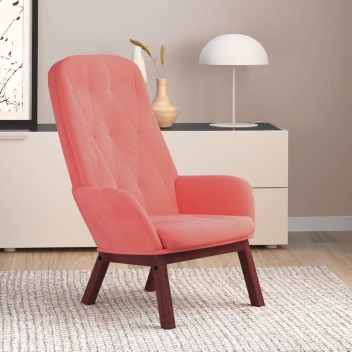 Chaise à Bascule En Velours Rose - Fauteuil De Détente Salon - Dimensions 61x78x98 Cm - Assemblage Requis