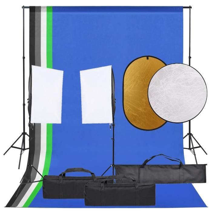 Kit de studio photo avec éclairage toile de fond et réflecteur