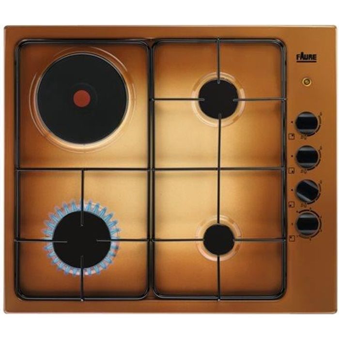 Table de cuisson mixte FAURE FGM64300T - 4 plaques de cuisson - Gaz et électrique - Sécurité gaz