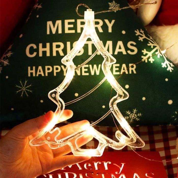 6 Lumières LED De Noël à Ventouses - Décoration Fenêtre 3D (flocons, Père Noël, Sapins) - 3 Modes - Piles AAA