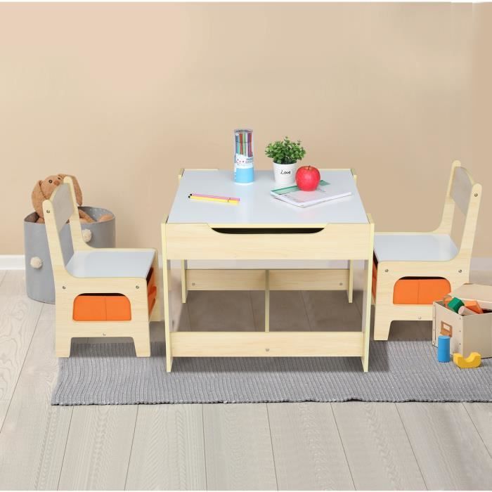 Table Enfant KidKraft Avec 2 Chaises Et Rangement - Table Ronde Bois Pour Enfants, Idéale Chambre Ou Salon