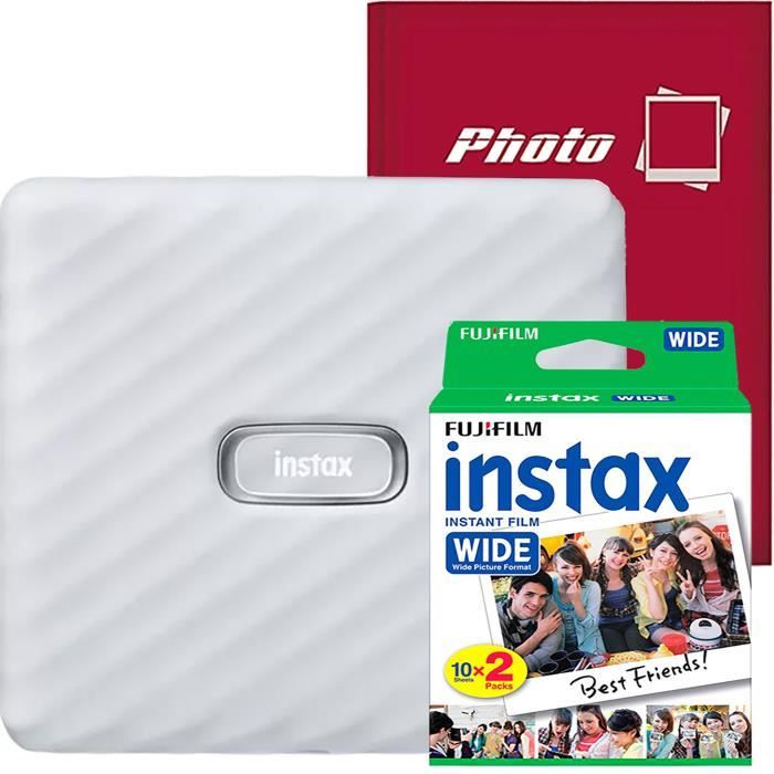 Ensemble d'imprimantes photo portables Fujifilm Instax Wide Link Ash White avec album et papier 2x10