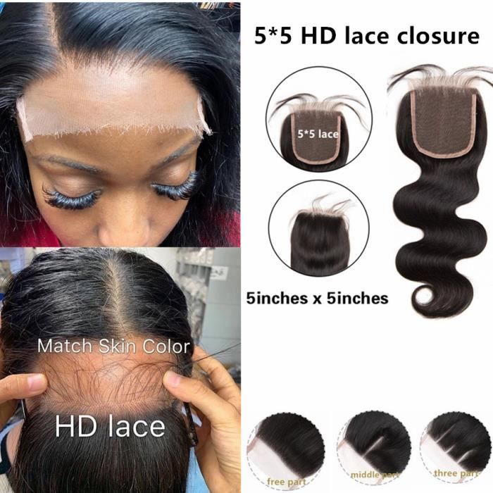 22pouce 5x5 HD Perruque Lace Closure Remy brésilienne naturelle Body Wave  avec Baby Hair - Cdiscount Au quotidien