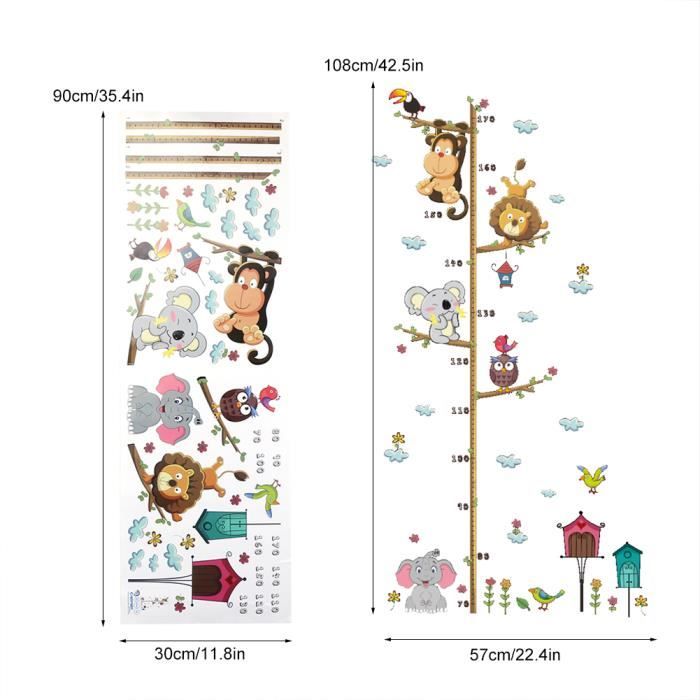 Toise Murale Enfant 50-150 Cm - Autocollant Mesure Avec Animaux Mignons