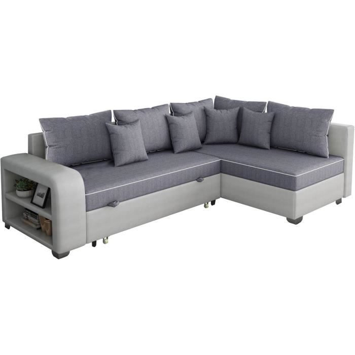 Canapé Dangle Convertible Gregory 4 Places Gris Blanc Angle Droit