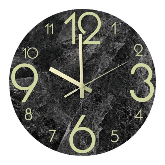 Horloge Murale Silencieuse Rond 34 Cm - Moderne Design Noir Métal