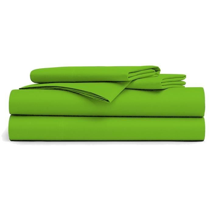 Drap Plat - VERT ANIS - 180x290cm - 100% Coton - 57 Fils/cm - Lavable en Machine Drap Plat - VERT ANIS - 180x290cm - 100% Coton - 57 Fils/cm - Lavable en Machine