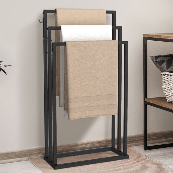 IDMARKET Porte-serviettes sur pied 3 niveaux DALLAS métal noir design industriel