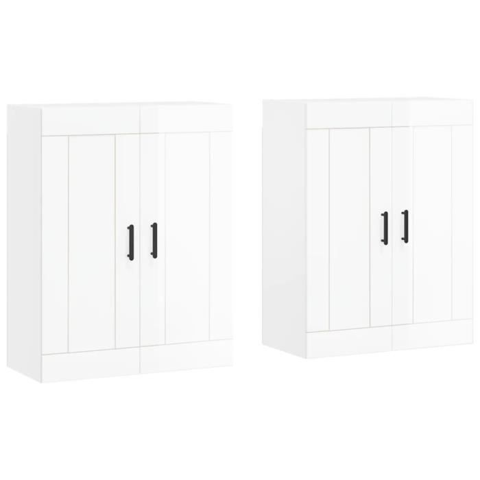 DbaiyiDdis Armoires murales 2 pcs blanc brillant bois d'ingénierie