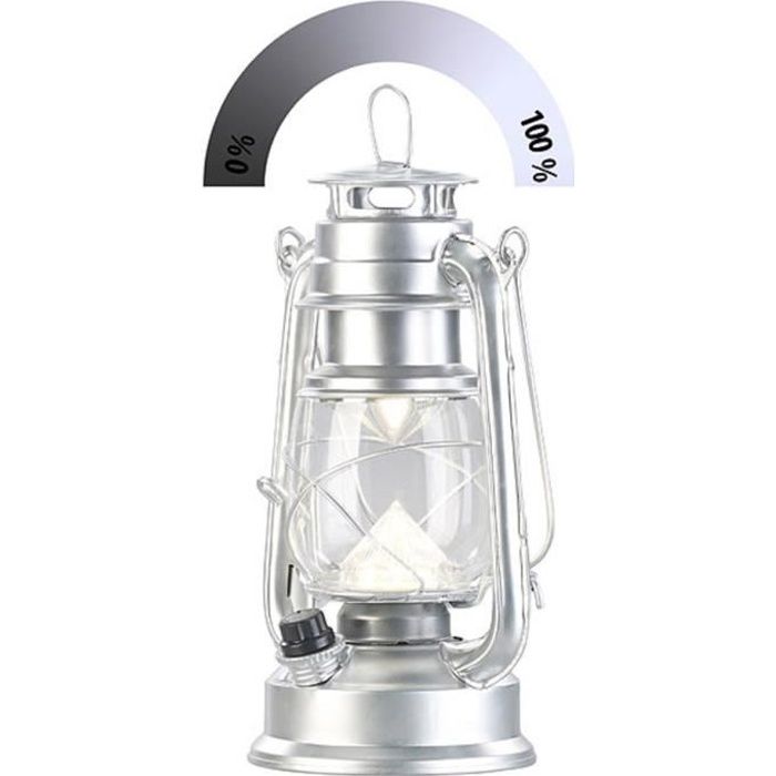 Lampe-tempête LED - LUNARTEC - Argent - Rechargeable USB - 200lm - Intensité variable