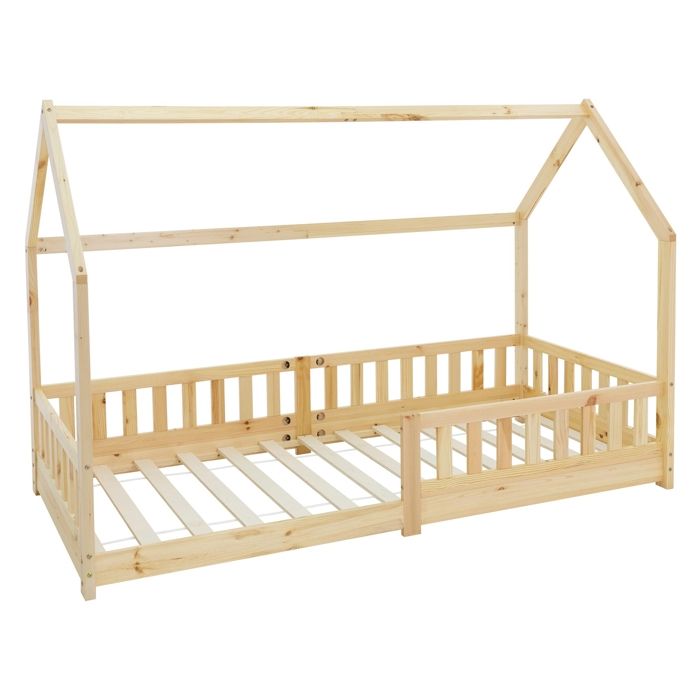 ML-Design Lit dEnfants Naturel avec Protection Contre les Chutes en Bois de Pin Massif 90x200 cm Toit et Sommier á Lattes ML-Design Lit dEnfants Naturel avec Protection Contre les Chutes en Bois de Pin Massif 90x200 cm Toit et Sommier á Lattes