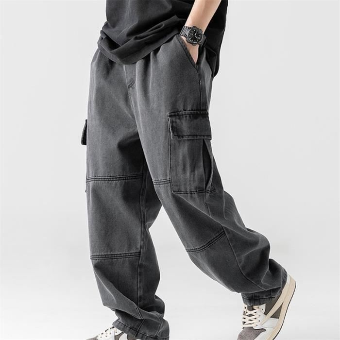 Jeans Baggy Homme Jean Cargo Hip Hop Droit Y2K Pantalon en Denim