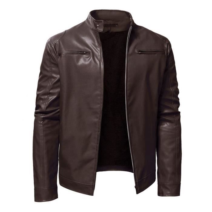 Blouson Homme en Cuir Chaud OEIN Marron Automne Hiver Confortable Marron Cdiscount Pret a Porter