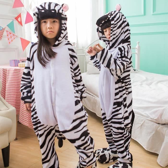 FUNMOON Fille et Garçon Pyjama Enfants Zèbre Animaux Cosplay Costume  Flanelle - Photo couleur