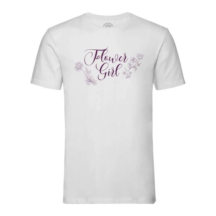 T-shirt Homme Col Rond Blanc Flower Girl Calligraphie Mariage Noces Fiancée