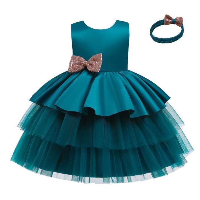 Puseky Robe Princesse Fille En Tulle à Paillettes - Manches Longues Pour Anniversaire/Mariage 2-7 Ans