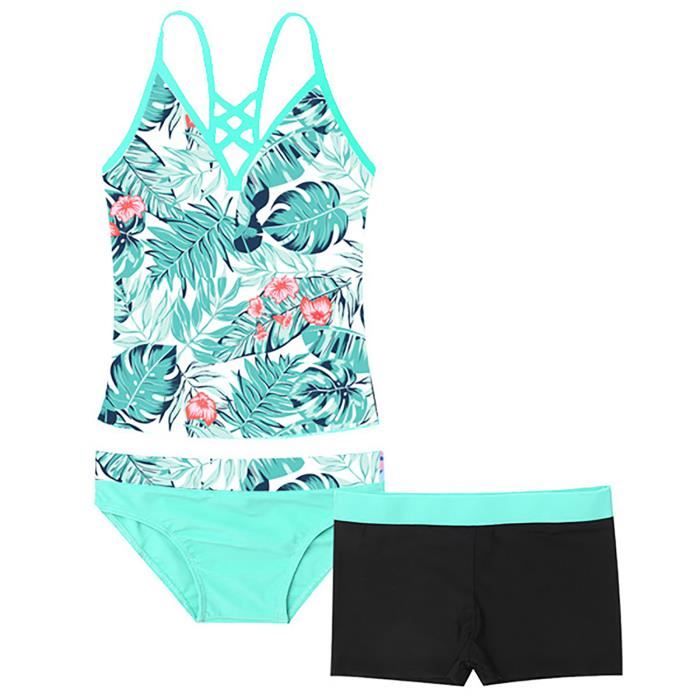 Tankini Fille Justice 2 Pièces – Pêche, Noir Et Blanc Zèbre – Taille 10 1/2