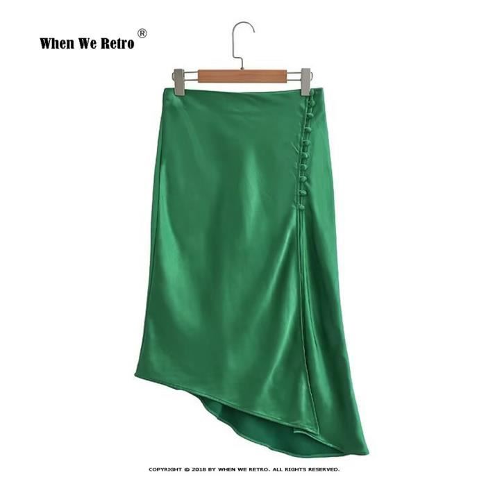 Jupe Jupe longue en Satin de soie pour femmes couleur unie verte