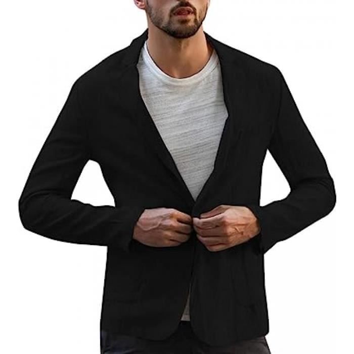 Veste en Lin pour Homme - Coupe Droite - Blazer Bouton Unique - Taille Longue - Confortable 