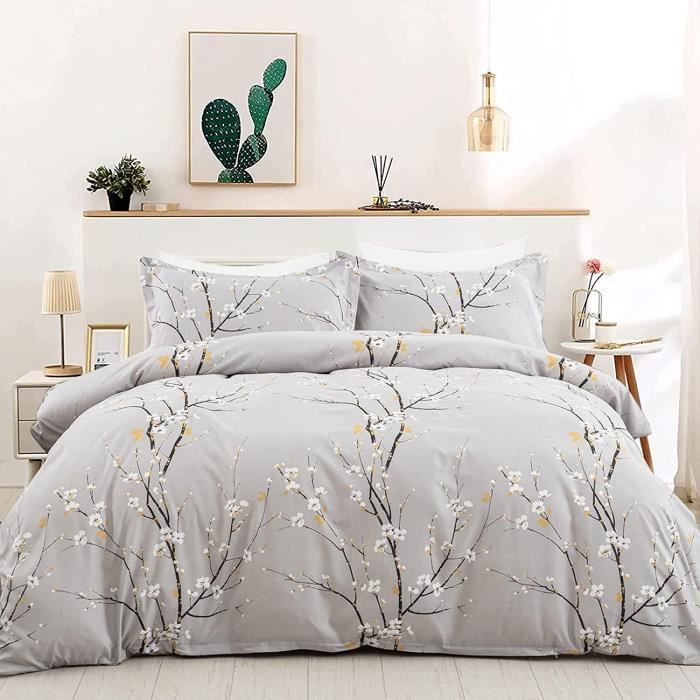 Housse De Couette 140x200cm Motif Marbre Gris/Doré - Microfibre Douce - 1 Housse + 1 Taie 65x65cm